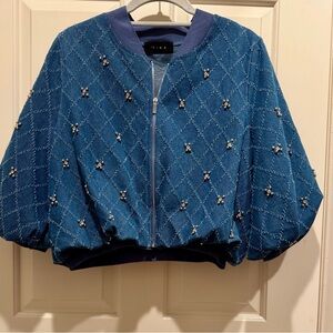 Cropped Denim Jacket with Beaded Accents